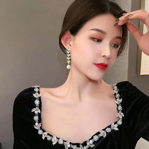 Arzonai Earrings niche design sense Korean temperament net red long earrings love pearl earrings   earrings for women and Girls