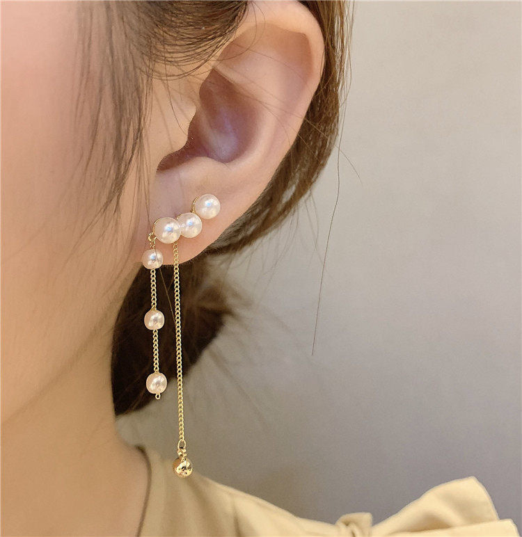 Arzonai 2022 new South Korea Dongdaemun pearl tassel earrings simple light luxury high-end earrings all-match temperament earrings for Women and Girls