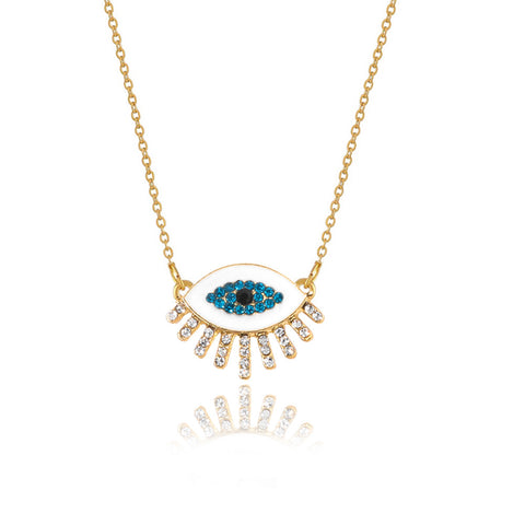 Arzonai Evil Eyes Choker Necklaces Gold Women Blue Eyes Turkey Rhinestone Necklace New Fashion Design Collar Jewelry Gifts for Lady Girls