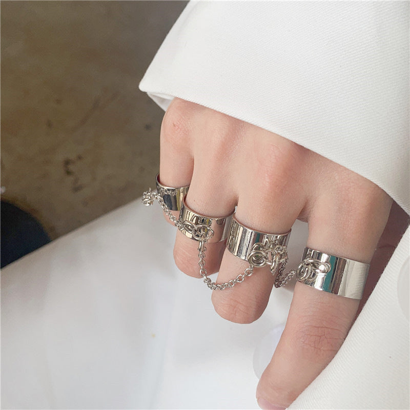 Arzonai  jump di chain combination ring punk fan open male and female one-piece ring index finger ring