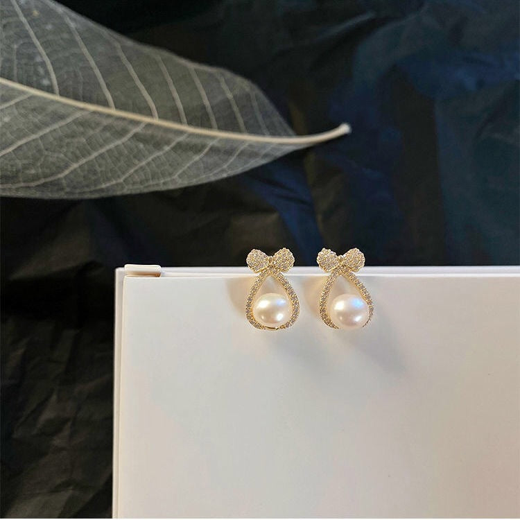 Arzonai Explosive bow pearl earrings 2021 new trendy earrings high-end Korean temperament net celebrity earrings earrings women