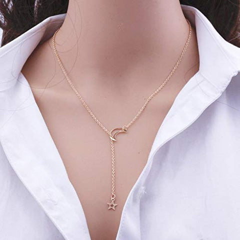 ARZONAI Minimalist Korean Star Moon Pendant Choker Necklace For Women Girls