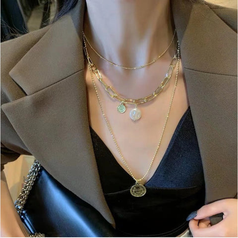 Arzonai bohemian geometric pearl Coin choker collar Necklace for Women & Girls