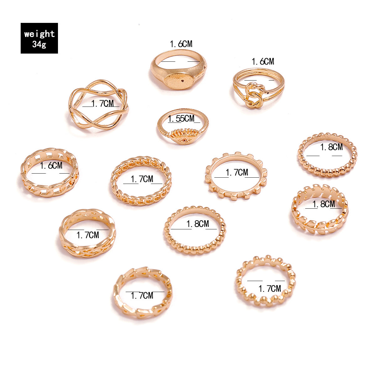 Arzonai Europe and the United States Figure Eye Demon Eye Knotted Geometric Leaf Triangle Chain Seal  Set of 13 Piece Ring