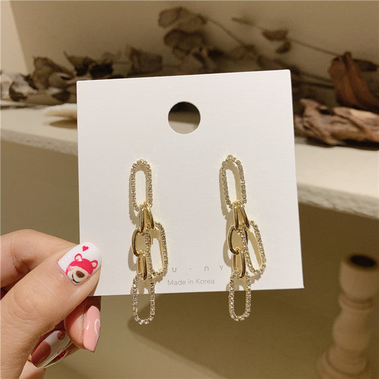 Arzonai South Korea's Dongdaemun fashion metal chain earrings long tassel temperament rhinestone earrings for women and Girls
